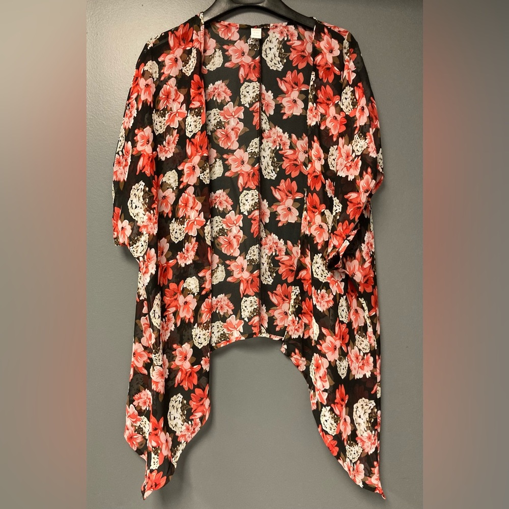 💛TODAY***$15***Designer floral chiffon a-symmetrical shrug/cover up.